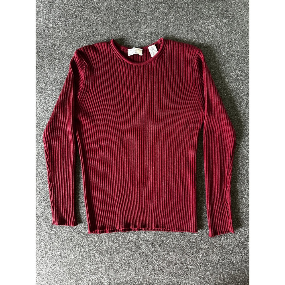Lord & Taylor Womens Burgundy Merino Wool Ribbed Knit Sweater Made in Italy L